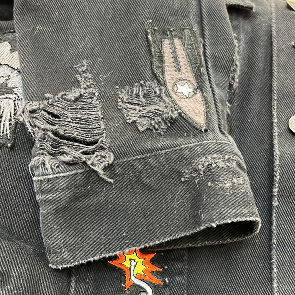 Msgm Patch Distressed Black Cotton Button Down Wo… - image 7